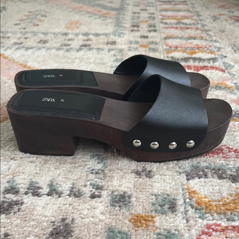 Zara Black Mules with Chunky Heel